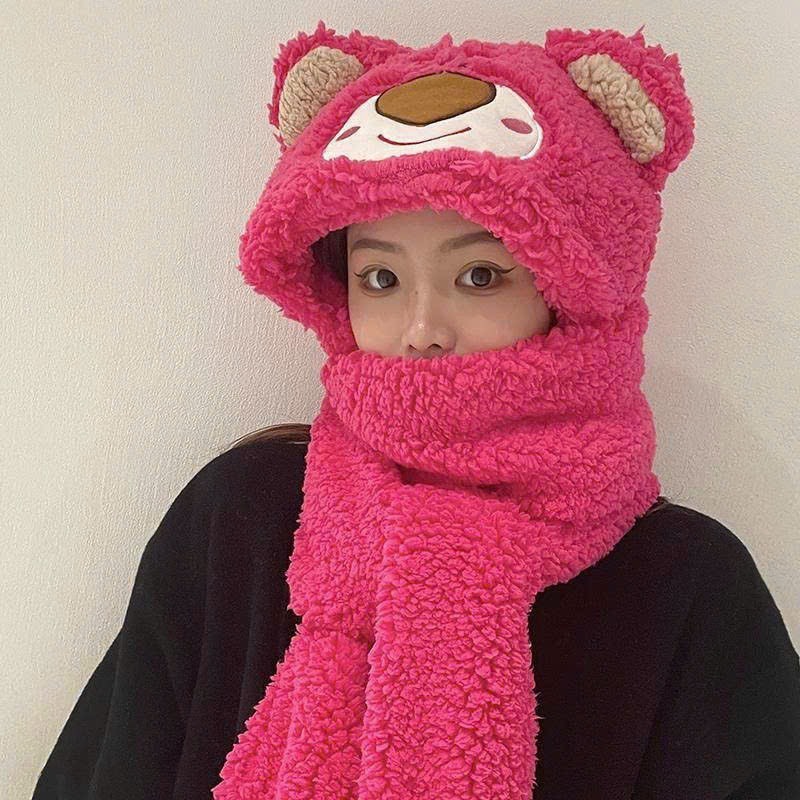 Mũ Kèm Khăn Quàng Cổ Và Sỏ Tay Hình Gấu PINKY Hoạt Hình Dễ Thương🍀FREESHIP🍀Mũ Lông  3in1 Hình Gấu Mẫu Mới