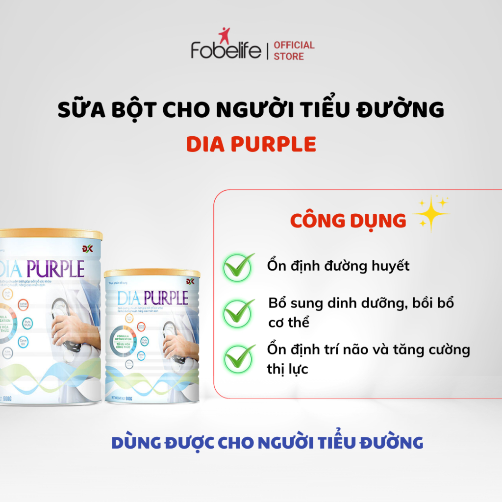Sữa Bột Ổn Định Đường Huyết, Bổ Sung Dinh Dưỡng chuyên biệt Cho Người Tiểu Đường DiaPurple 400/900g