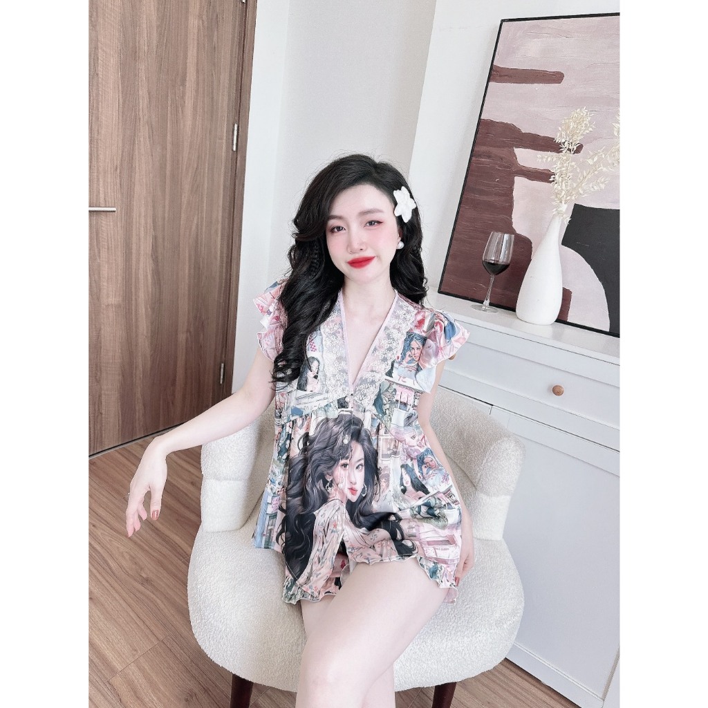 Đồ Ngủ Nữ Bộ Cánh Tiên Nhún Ngực size dưới 68Kg