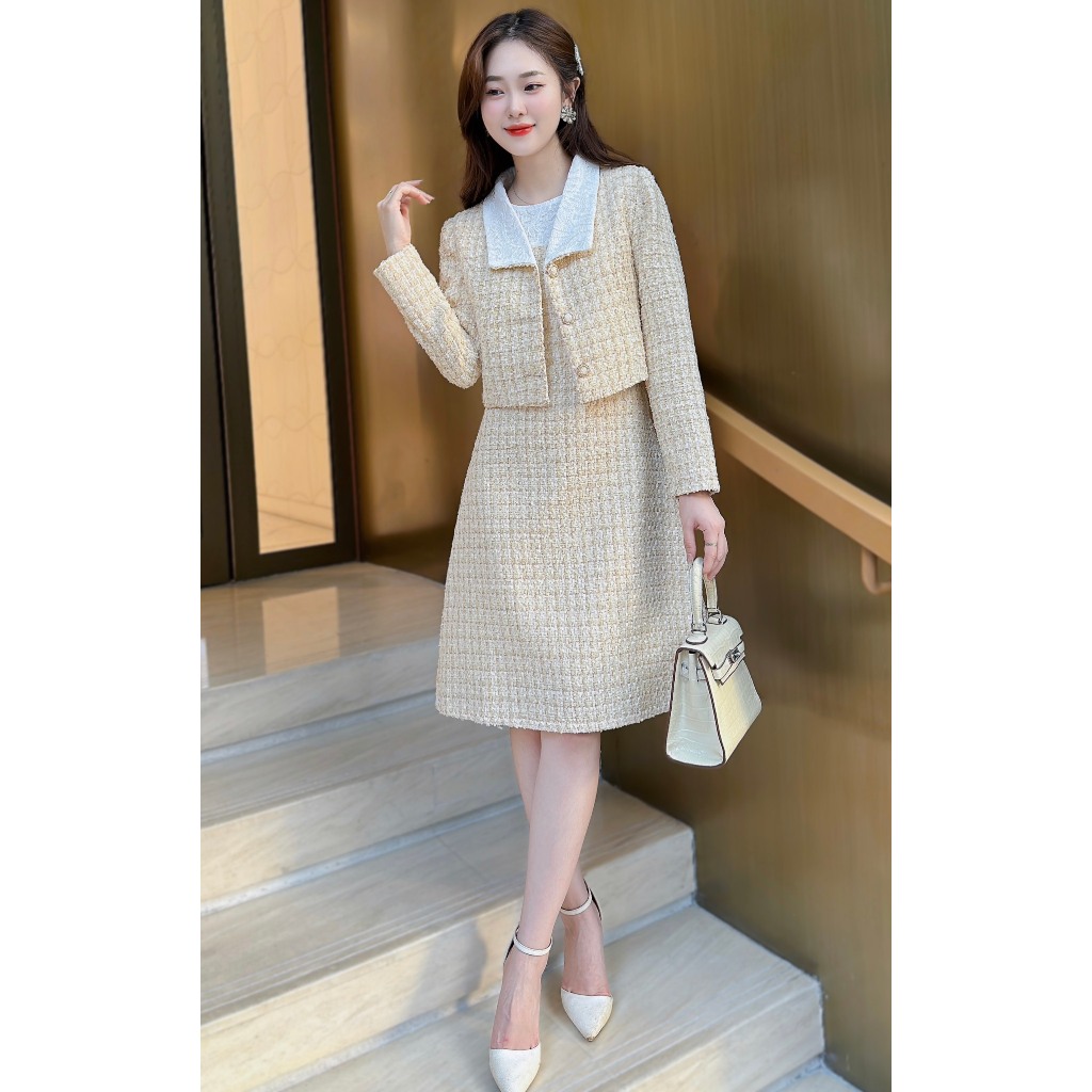 Set dạ Tweed nữ Thu Đông hàng thiết kế Loại 1 - XU XU SHOP - Bộ nữ áo khoác + váy dạ trẻ trung, nhẹ nhàng - ẢNH THẬT