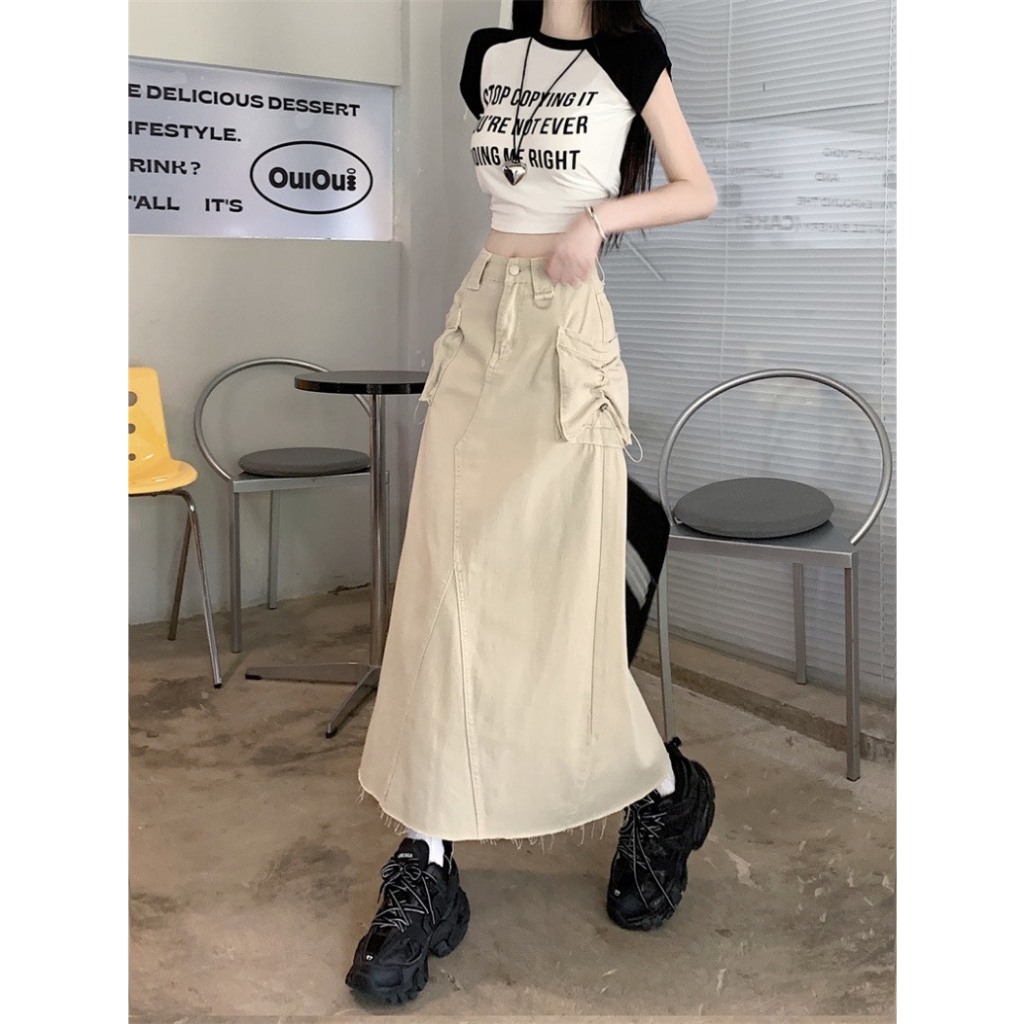 Chân váy kaki dài thắt eo đính nơ xẻ tà sang trọng tiểu thư đi làm công sở đi tiệc đi cưới DELIZ