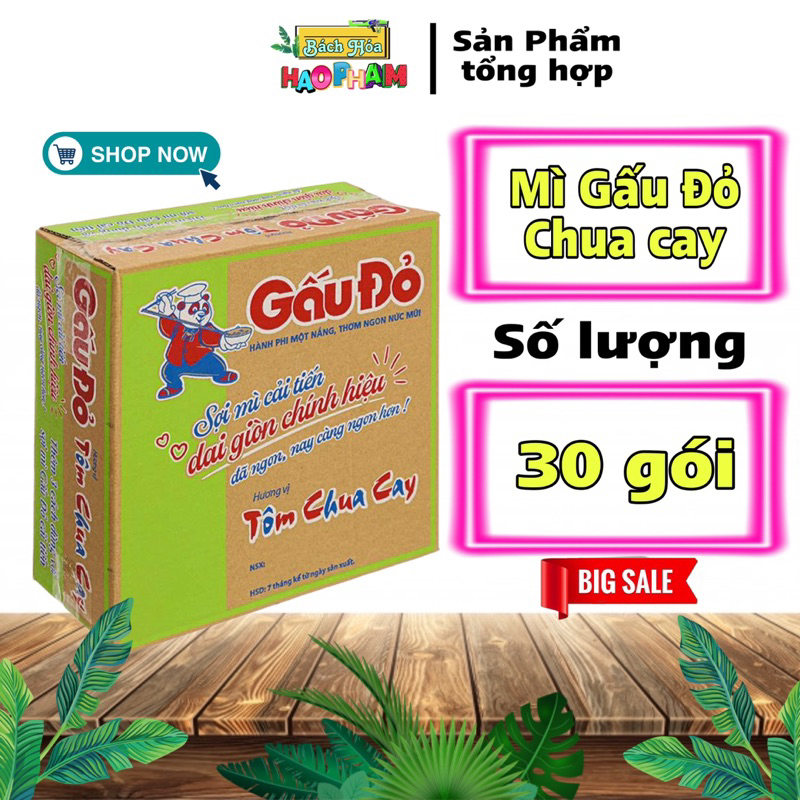 Thùng Mì Gấu Đỏ Tôm Chua Cay (30 Gói), 1,89kg