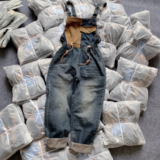 Quần yếm jean dài nữ phối màu trẻ trung, Pants quần yếm dài rút dây eo