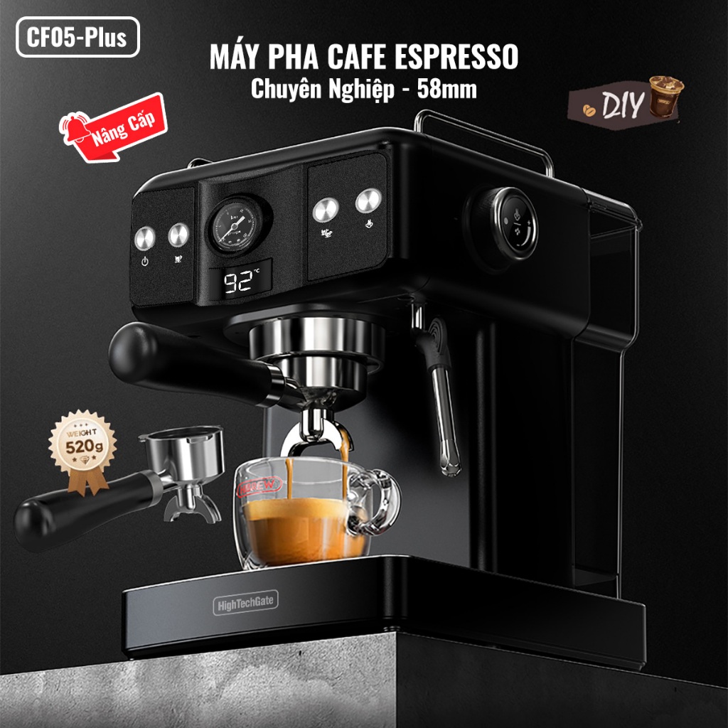 Máy Pha Cà Phê CF05-Plus Pha Cafe Espresso, Kiểm Soát Nhiệt và Mức Nước Pha Tùy Ý, Bản PLUS 58mm