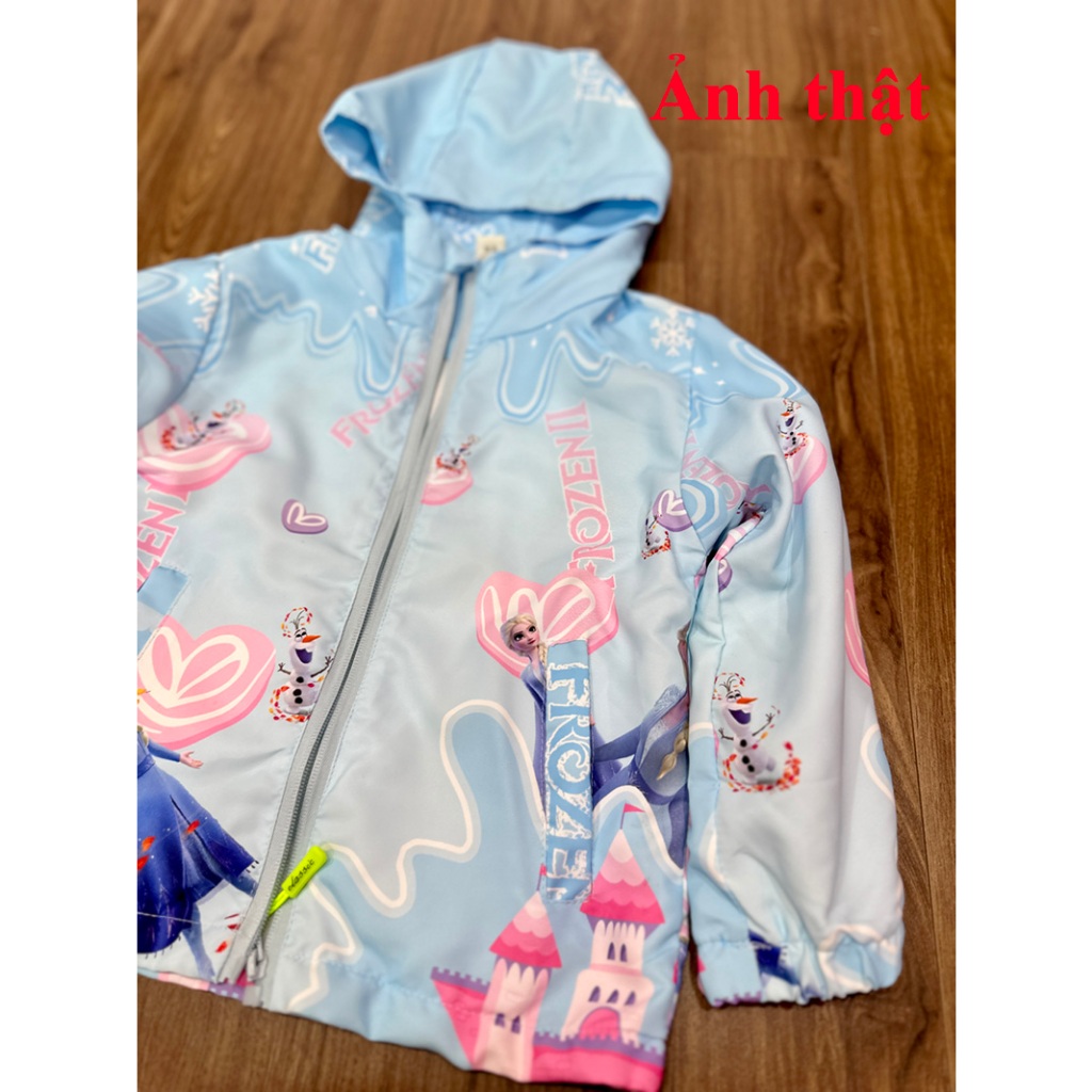 Áo Khoác Gió Bé Gái 2 Lớp Hình Elsa Cao Cấp Size 12-28kg