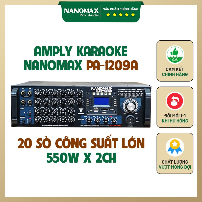 Amply Karaoke 20 Sò Nanomax PA-1209A 1100w Kết Nối Bluetooth Chính Hãng Chất Lượng Cao