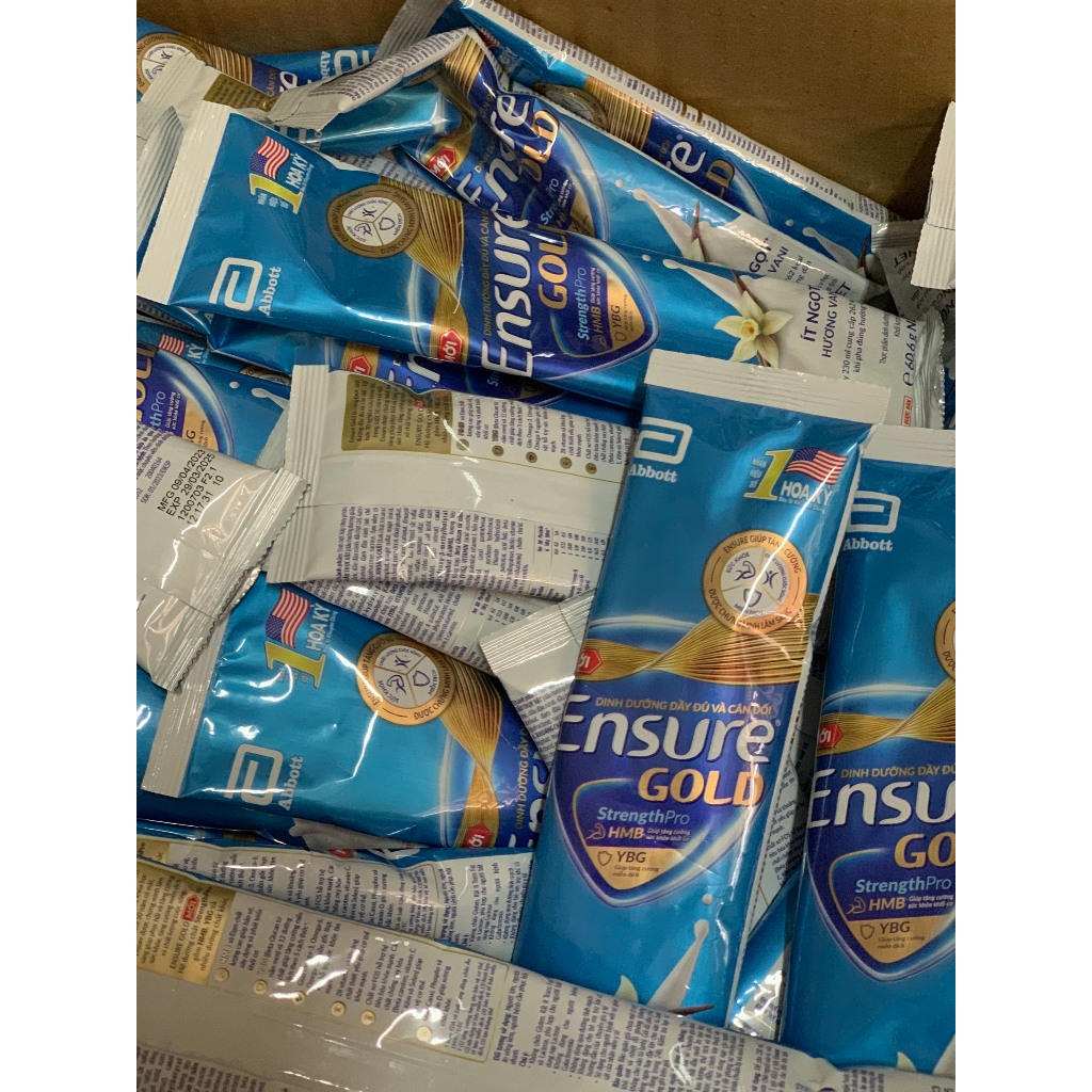 Combo 10 gói sữa Ensure Glold Hương vani  60,6g mỗi gói date 5/2025
