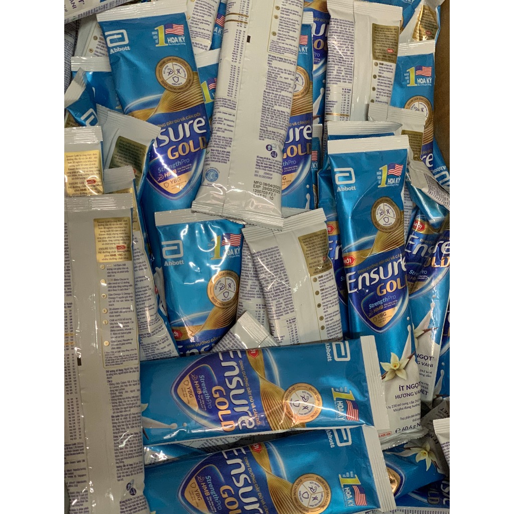Combo 10 gói sữa Ensure Glold Hương vani  60,6g mỗi gói date 5/2025
