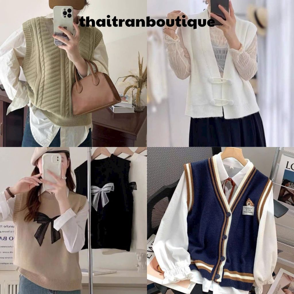 Ao len gile Cardigan nữ học sinh cài cúc