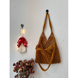 Túi tote lưới macrame thủ công đi biển.