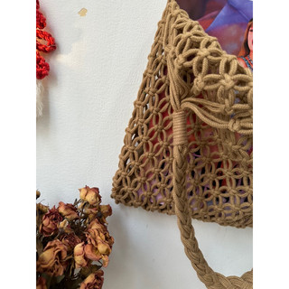 Túi tote lưới macrame thủ công đi biển.