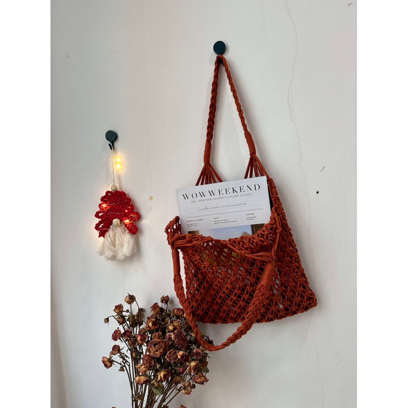 Túi tote lưới macrame thủ công đi biển.
