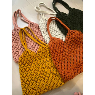 Túi tote lưới macrame thủ công đi biển.