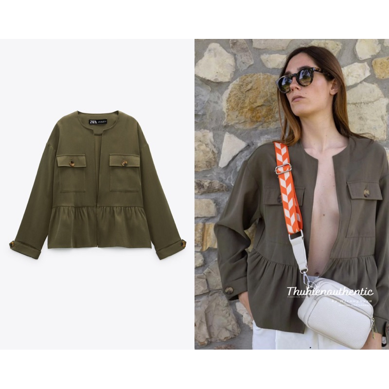 Áo khoác cadigan xanh lá sẫm xoè thân dưới mã code: 7901/068/505 ZARA chính hãng(kèm ảnh thật)