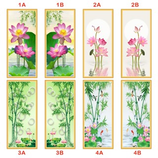Tranh dán tường Hoa sen cây trúc ghép viền khung trang trí phòng thờ, phòng khách nhiều mẫu và kích thước