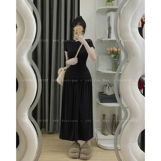 Đầm maxi body đi tiệc tay ngắn cổ tròn tôn eo, váy nữ dáng dài thun co giãn tôn dáng sang chảnh - 25 Store