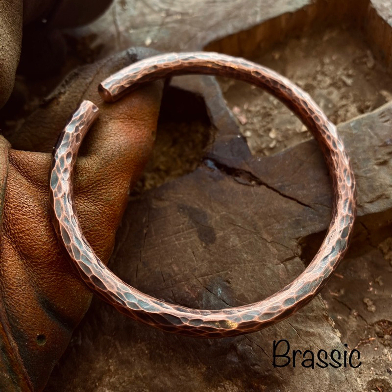 Vòng tay đồng đỏ đặc thủ công phong cách rustic Viking cực dày 6 ly BRASSIC VT46