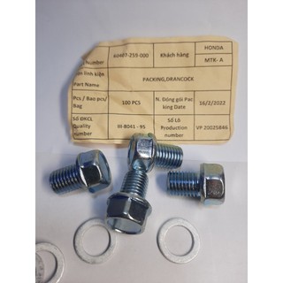 Ốc rốn dầu xe máy 12mm, ốc xả nhớt xe máy 12mm + long đền nhôm. dangkhoiptxm
