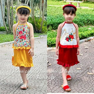 Yếm đào bé gái chất lụa mềm mát size 7 - 45ky/ Tặng kèm mấn