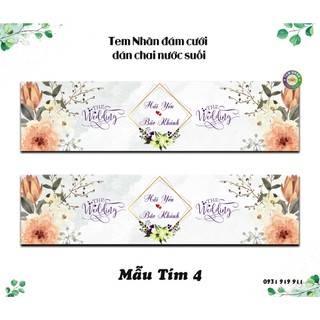 Tem Nhãn dán chai nước đám cưới mẫu mới MẪU TÍM 4