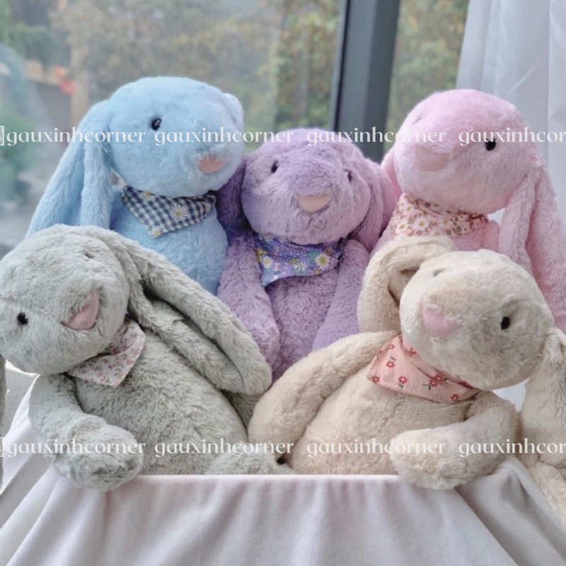 Thỏ bông Jellycat thêu tên lông mềm kèm yếm hoa loại 1 cao cấp quà tặng cho bé|Gauxinhcorner