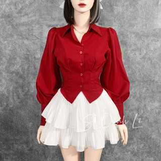 Áo sơ mi croptop tay phồng A52