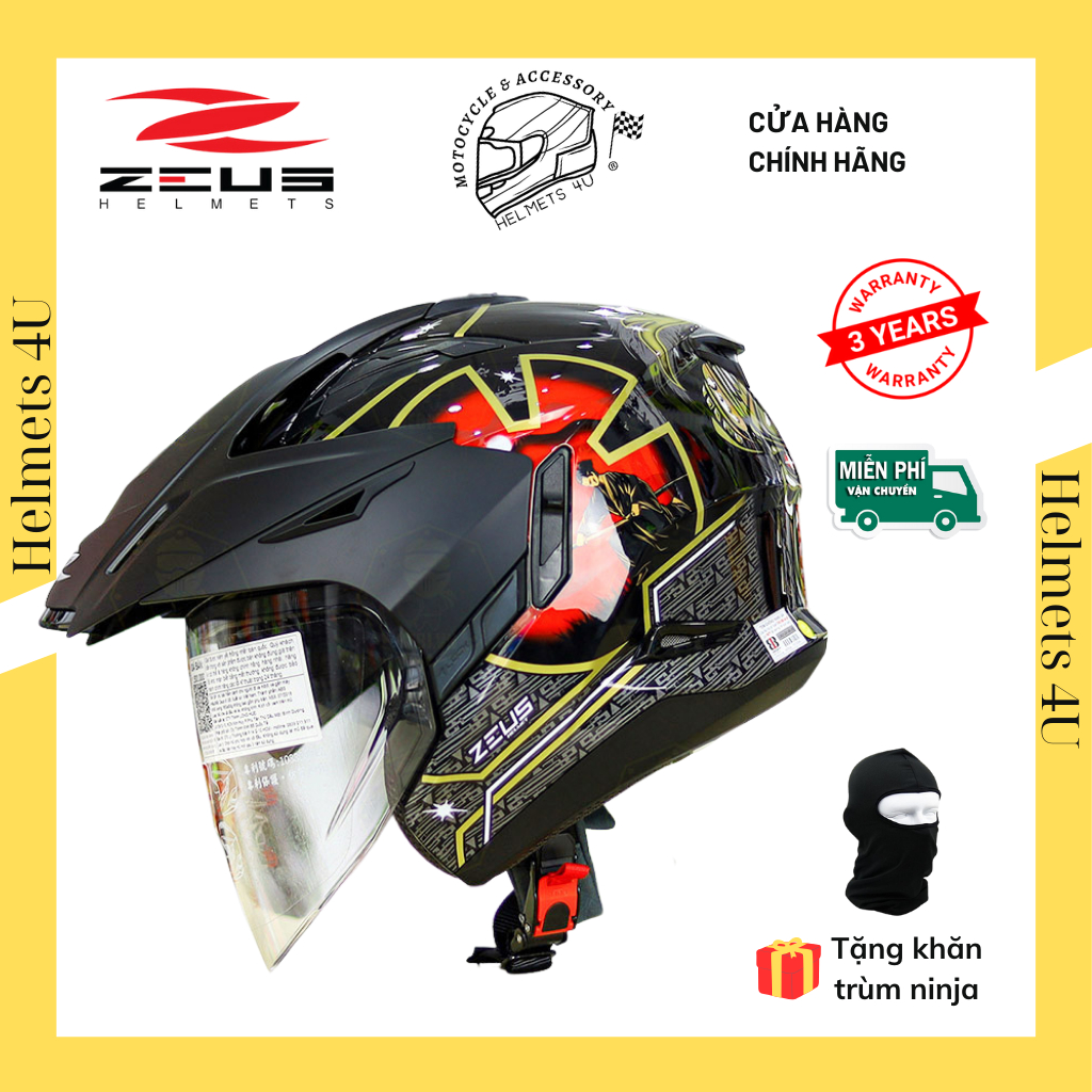 Mũ bảo hiểm 3/4 có 2 kính Zeus 613B đa năng tặng kèm mái che nắng - Helmets 4U
