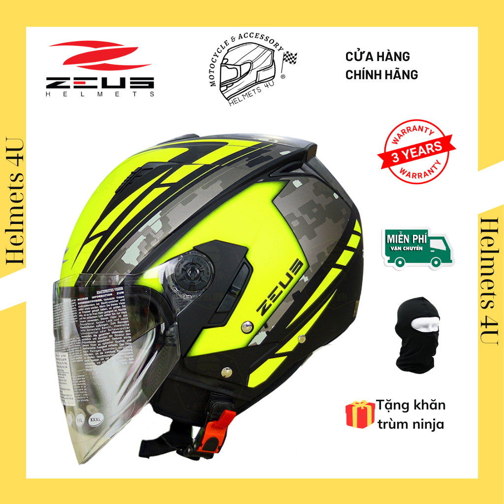 Mũ bảo hiểm 3/4 có 2 kính Zeus 205 thiết kế nhỏ, gọn, nhẹ kiểu dáng trẻ trung chính hãng - Helmets 4U