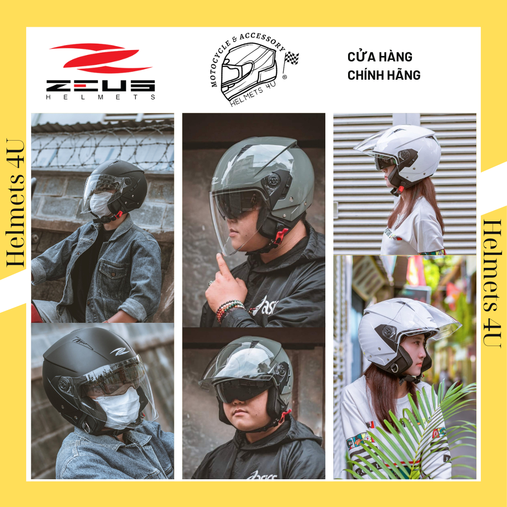 Mũ bảo hiểm 3/4 có 2 kính Zeus 205 thiết kế nhỏ, gọn, nhẹ kiểu dáng trẻ trung chính hãng - Helmets 4U