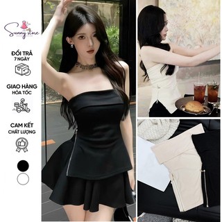 Set áo croptop cúp ngực có mút khóa kéo sườn