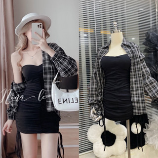 Sét Bộ Áo Sơ Mi Kèm Đầm Body Rút Dây Tôn Dáng Hack Eo Đầm Body Bigsize Kim Ngân Từ 50kg Đến 100kg M/L/XL/XXL