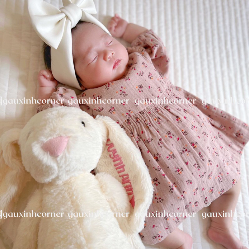 Thỏ bông Jellycat thêu tên lông mềm kèm yếm hoa loại 1 cao cấp quà tặng cho bé|Gauxinhcorner