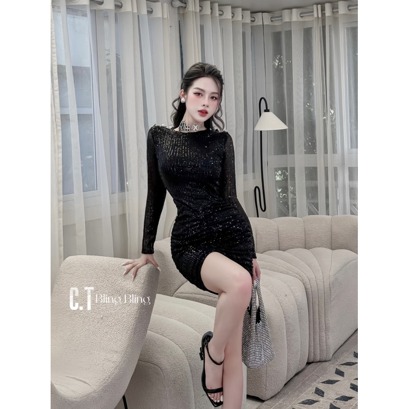 Đầm bling bling đi bar đi tiệc khuy vai sang chảnh hàng loại 1