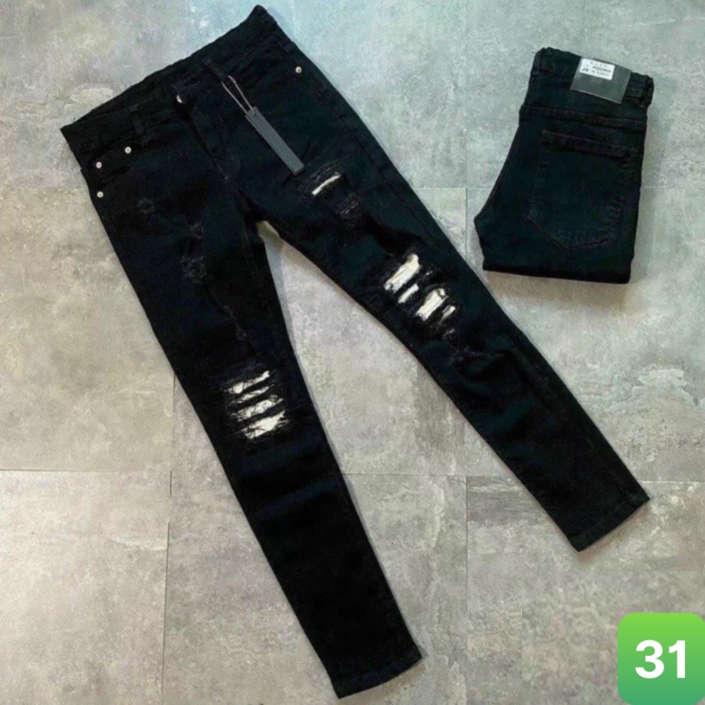 Quần jean nam rách vá màu đen đậm trơn chất liệu bò cao cấp co dãn 4 chiều form dáng skinny quần rin nam Q0031