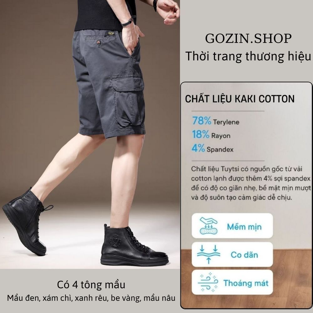 Quần short nam kaki túi hộp GOZIN chất vải kaki cotton co giãn mềm mịn thoáng mát phom rộng