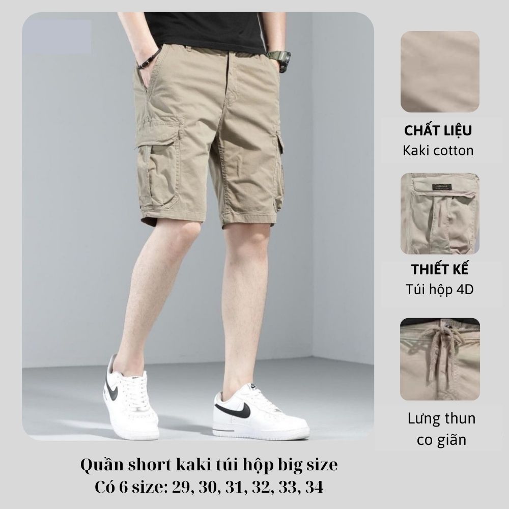 Quần short nam kaki túi hộp GOZIN chất vải kaki cotton co giãn mềm mịn thoáng mát phom rộng