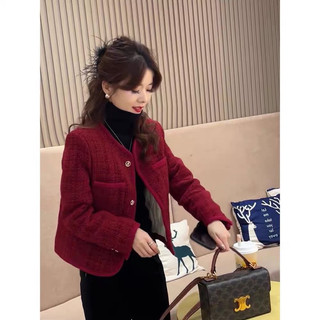 N295 Áo khoác dạ tweed đỏ đô ulzzang cổ tròn thu đôg siu lịch sự,sag chảnh basic giá rẻ dễ phối đồ