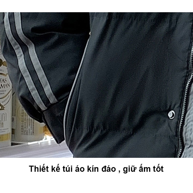Áo khoác phao nam mùa đông dáng ngắn form rộng có mũ thời trang quảng châu