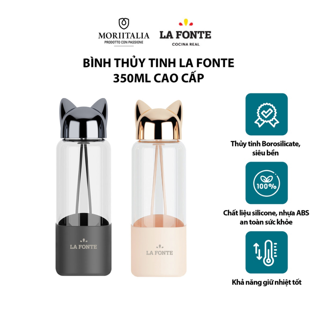 Bình thủy tinh La Fonte 350ML cao cấp Moriitalia 007429