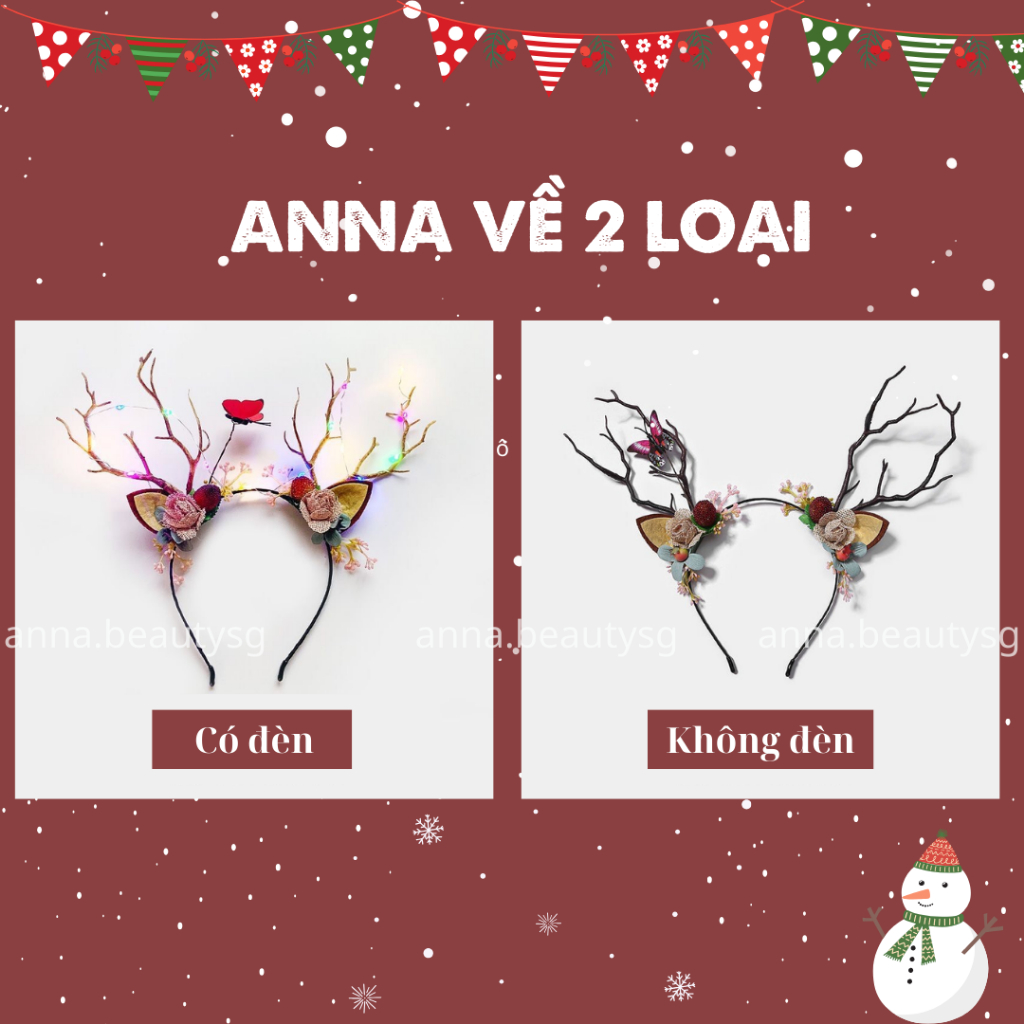 Cài tóc Noel tuần lộc dễ thương cao cấp, bờm noel cho bé và người lớn dịp Giáng Sinh, băng đô Noel đáng yêu