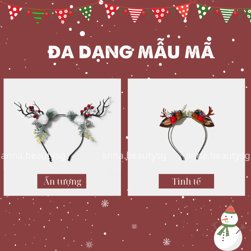 Cài tóc Noel tuần lộc dễ thương cao cấp, bờm noel cho bé và người lớn dịp Giáng Sinh, băng đô Noel đáng yêu