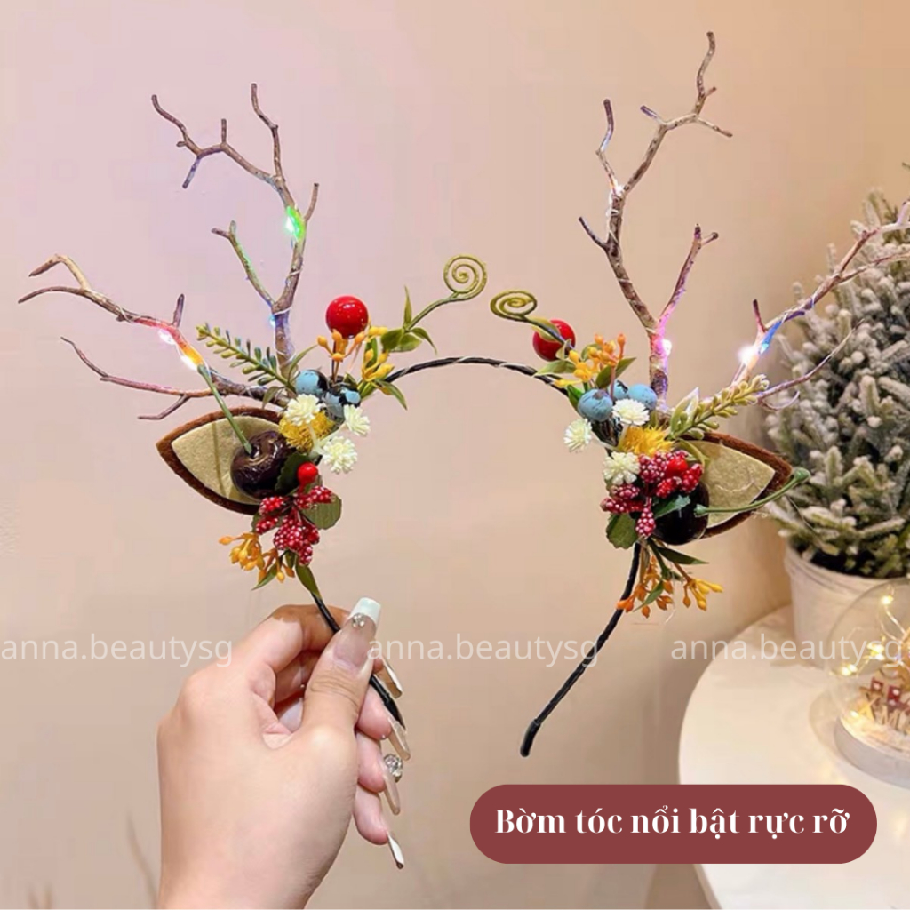 Cài tóc Noel tuần lộc dễ thương cao cấp, bờm noel cho bé và người lớn dịp Giáng Sinh, băng đô Noel đáng yêu