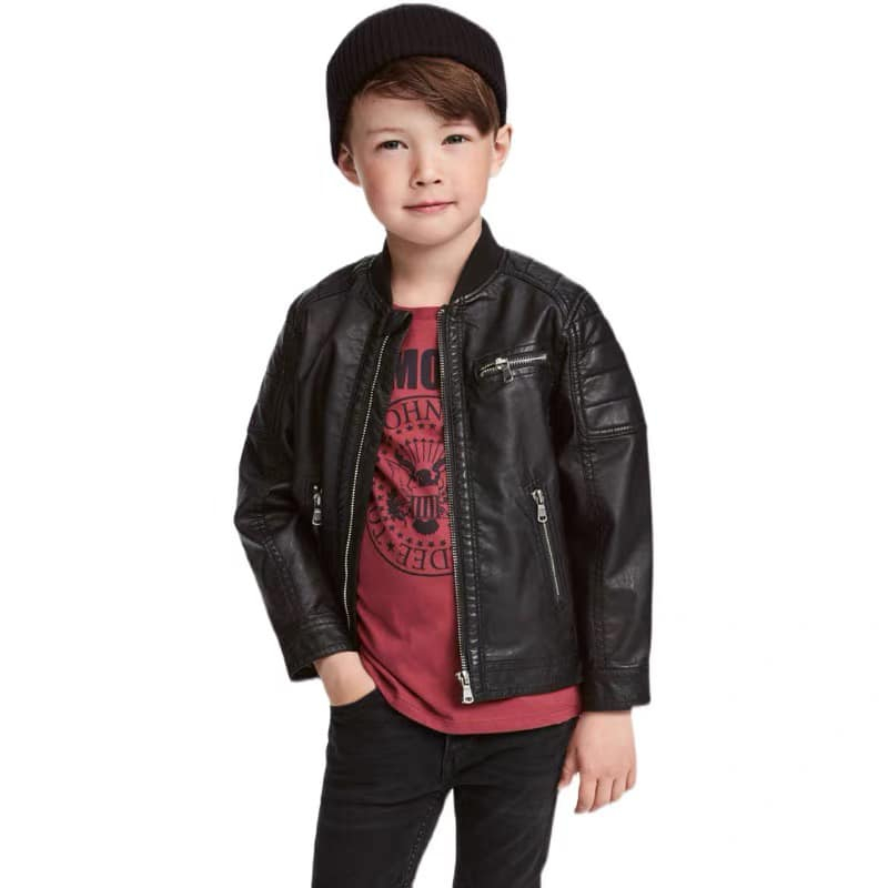 Áo khoác da kéo khoá ko cổ cho bé