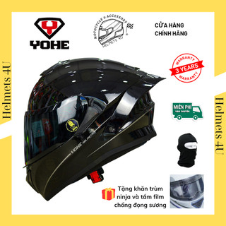 Mũ bảo hiểm fullface 2 kính YOHE 981 đen bóng gắn đuôi gió Pista cực ngầu - Helmets 4U