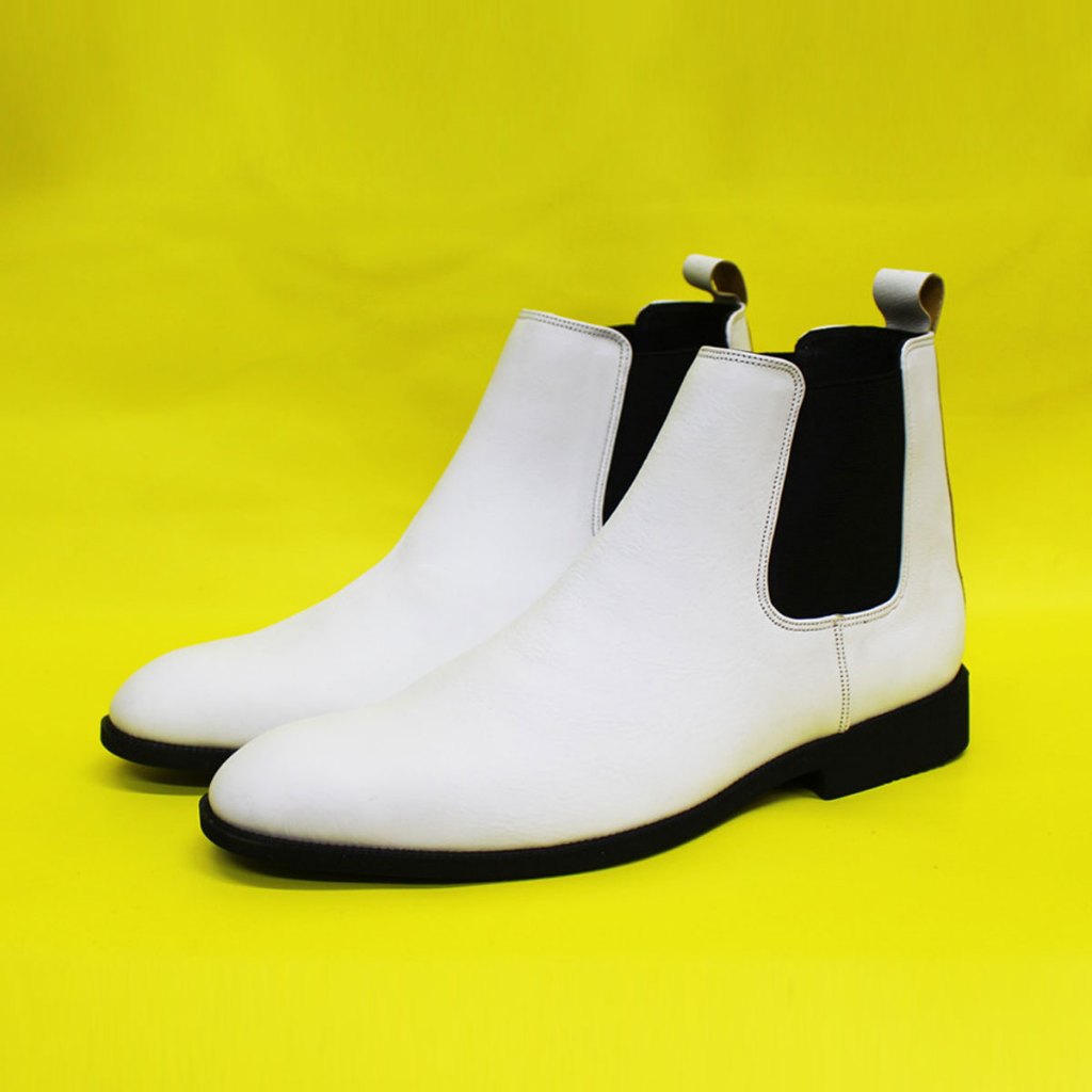 Giày Boots chelsea da bò màu trắng da bò thật. Mã số: B280