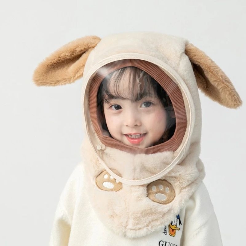 Mũ Len Lông Cừu Trùm Đầu  Kèm Kính  Chắn Gió Bụi