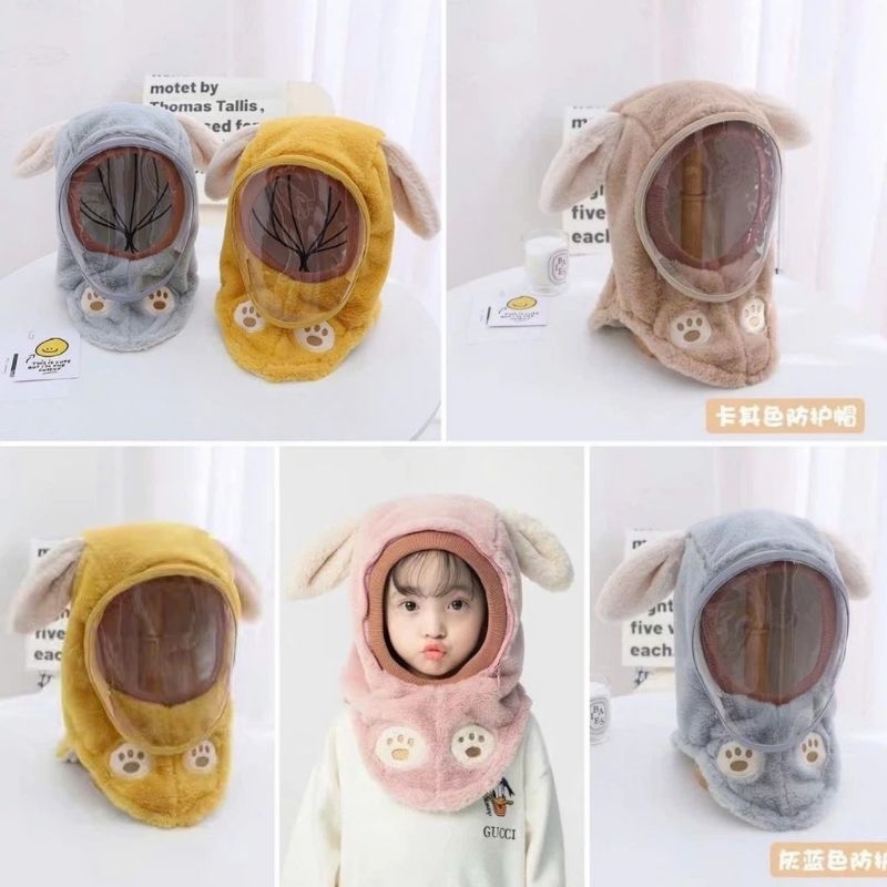 Mũ Len Lông Cừu Trùm Đầu  Kèm Kính  Chắn Gió Bụi