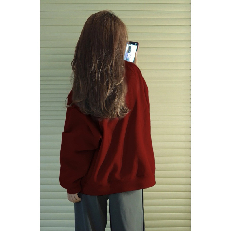 Áo Sweater Thỏ  Bunny Unisex Nỉ form rộng tay bồng oversize cổ tròn đỏ đun dễ thương