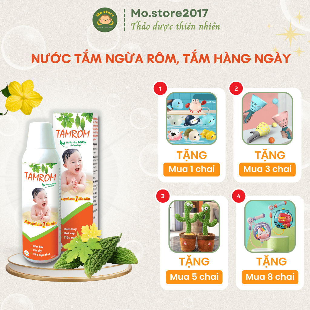 Nước thảo dược Tắm ngừa Rôm cho bé TAMROMSS, mẩn ngứa, mụn nóng - Mostore