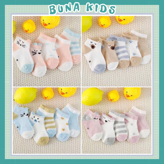 Set 5 đôi tất lưới cho bé vải cotton cho bé 0-2 tuổi hình thú mềm mịn thấm hút tốt Bunakids PK45